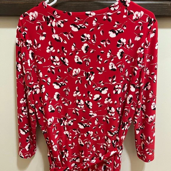 Lauren Ralph Lauren Red Floral Faux Wrap Jersey Dress Size 12 - Picture 8 of 15